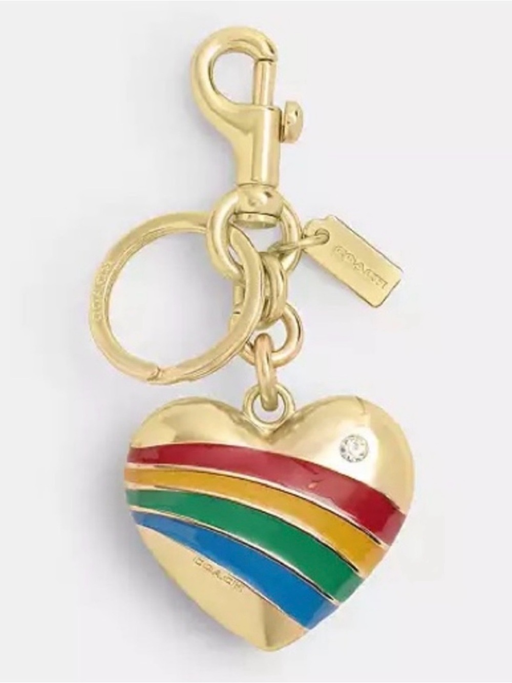 COACH Gold Heart Rainbow Stripe Keychain NEW